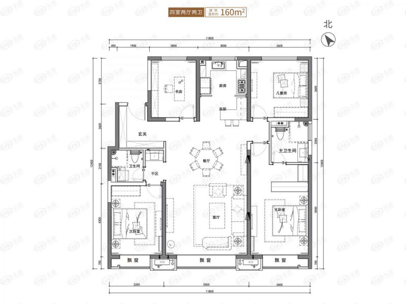 包頭裝修方案萬(wàn)科公園五號(hào)四室兩廳兩衛(wèi)160平方米