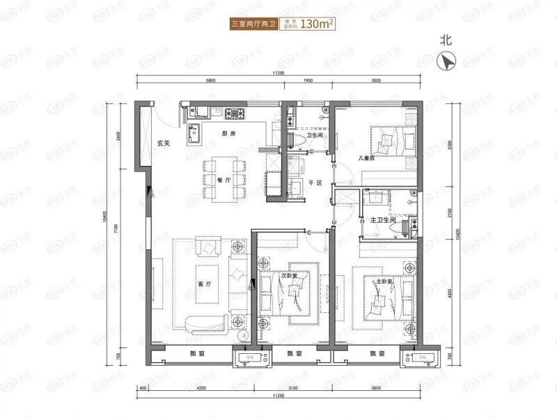 包頭裝修方案萬(wàn)科公園五號(hào)三室兩廳兩衛(wèi)130平方米