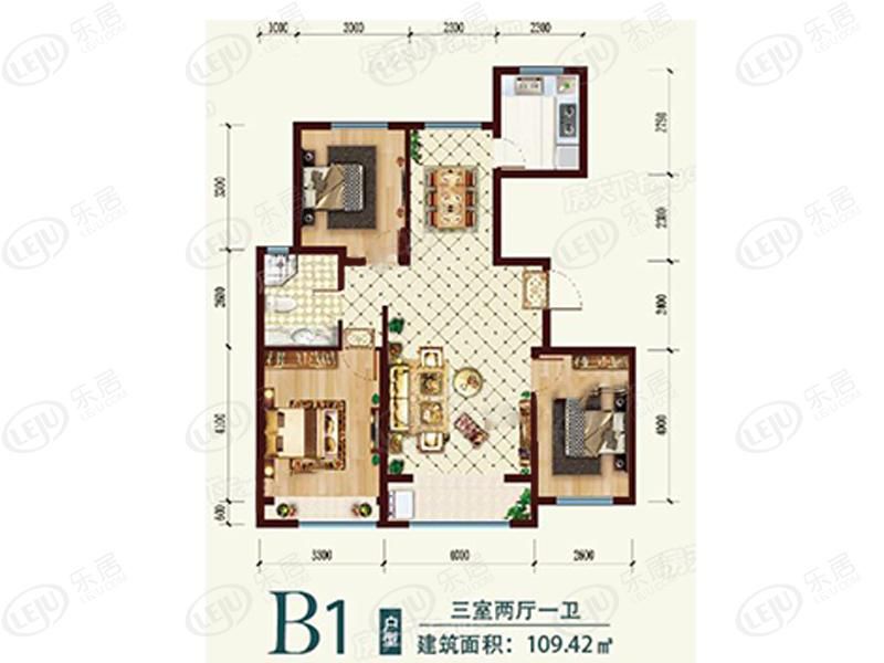 包頭裝修方案住建風景三室兩廳一衛(wèi)109.42平方米